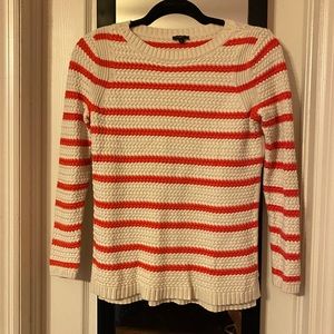 TALBOTS Women Petite Small Beige Coral Stripe Long Sleeve Knit Sweater